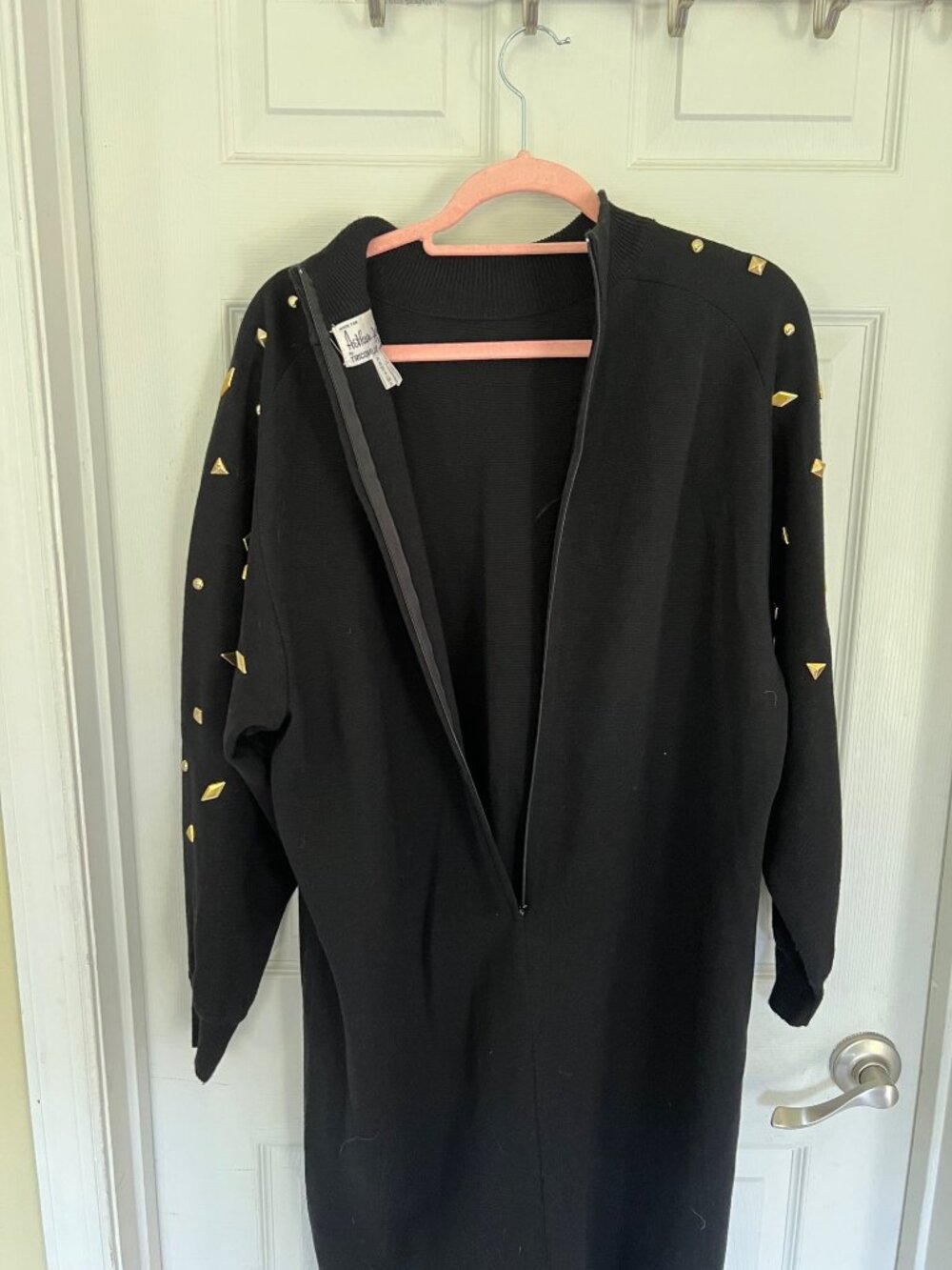 Vintage Arthur Kohler Tricoville Black Wool Blend Dress Sweater Gold Studded 18 - Picture 6 of 11